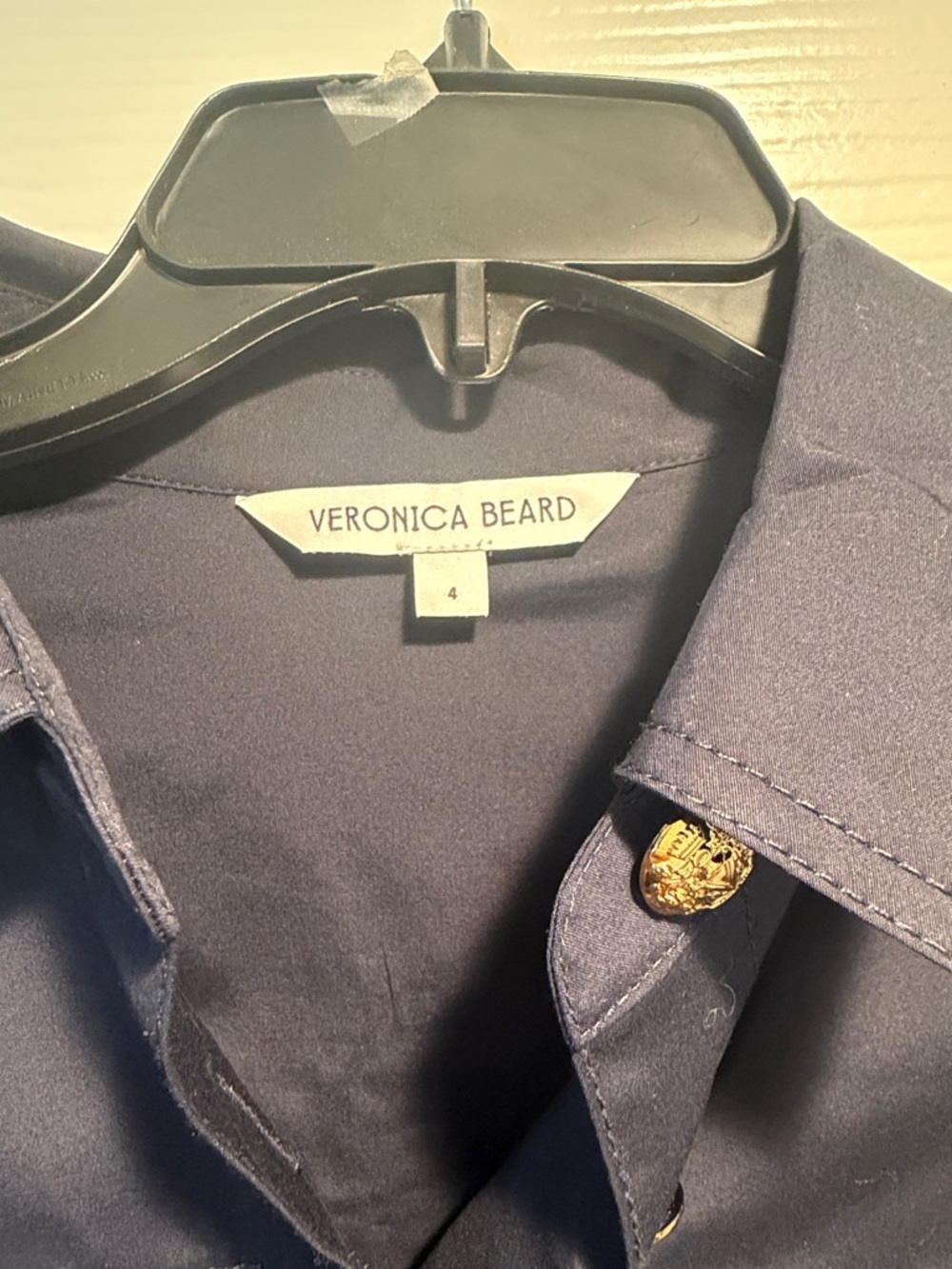 Veronica Beard Navy Shirt with Gold Buttons - Picture 3 of 4